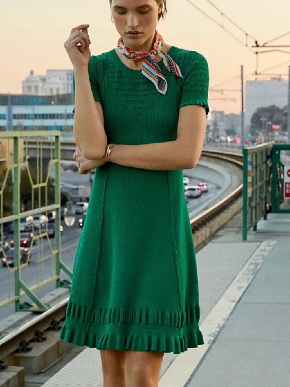 Maeve by Anthropologie Knit Short-Sleeve A-Line Dress pointelle size Large